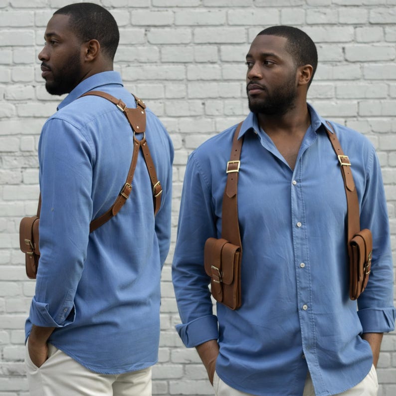 Handmade Leather Holster Shoulder Bag, Travel Chest Bag for Men & Women, Adjustable Crossbody Utility Harness Bag.Deep pocket Holster.