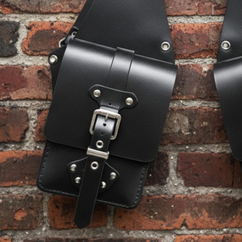 Handmade Black Leather Chest Harness Bag, Adjustable Shoulder Vest Bag