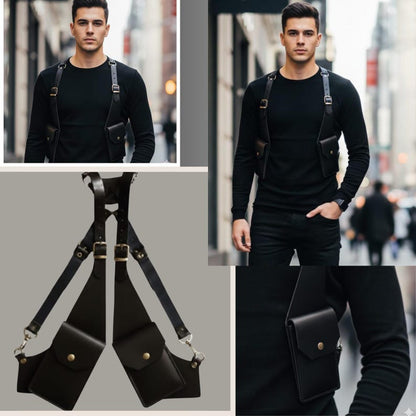 Handmade Genuine Leather Shoulder Holster Harness Bag , Adjustable Dual Pouch Leather Chest Rig, Best Gift For Him.