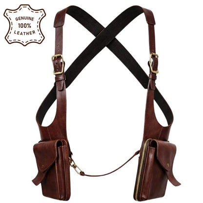 Handmade Leather Shoulder Holster Bag for Men, Crossbody Harness Utility Bag, Vintage Travel Festival Leather Pouch.