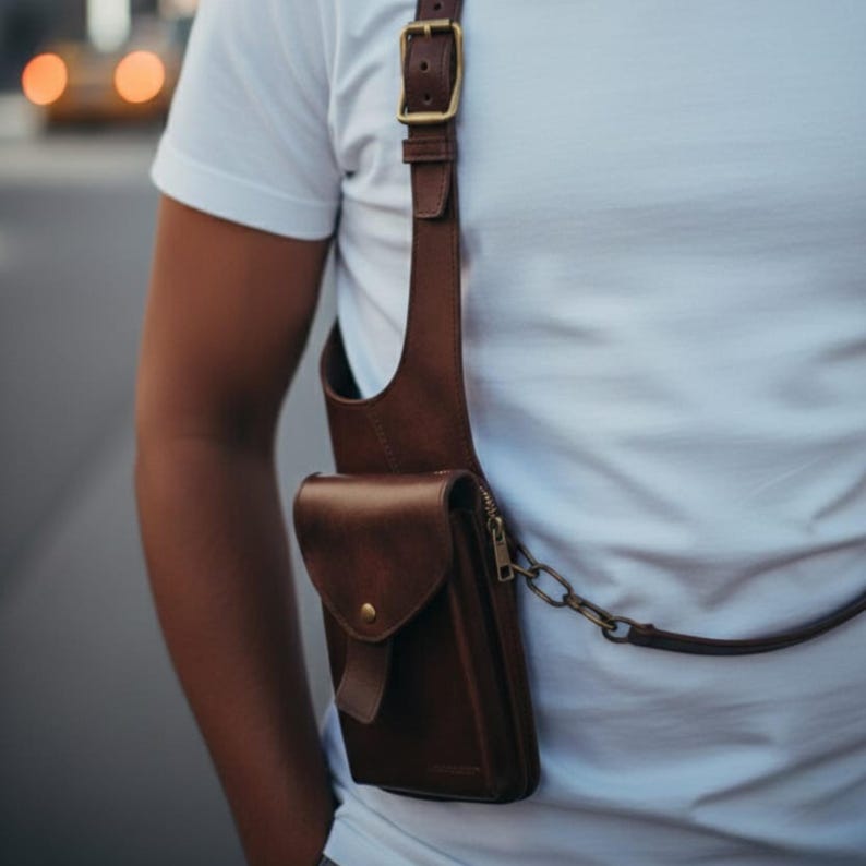 Handmade Leather Shoulder Holster Bag for Men, Crossbody Harness Utility Bag, Vintage Travel Festival Leather Pouch.