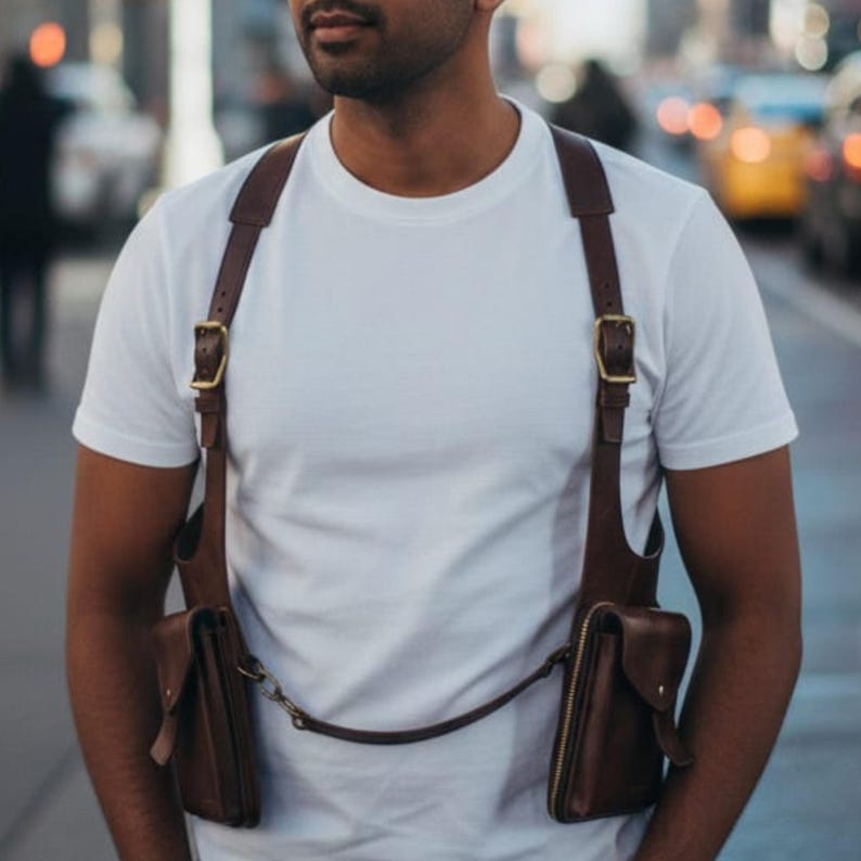 Handmade Leather Shoulder Holster Bag for Men, Crossbody Harness Utility Bag, Vintage Travel Festival Leather Pouch.