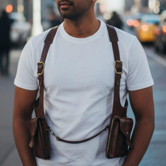 Handmade Leather Shoulder Holster Bag for Men, Crossbody Harness Utility Bag, Vintage Travel Festival Leather Pouch.
