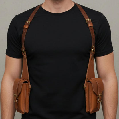 Brown Holster handmade leather Bag, Adjustable Shoulder Harness Pouch, Vintage Utility Festival Travel Bag, gift for Him.