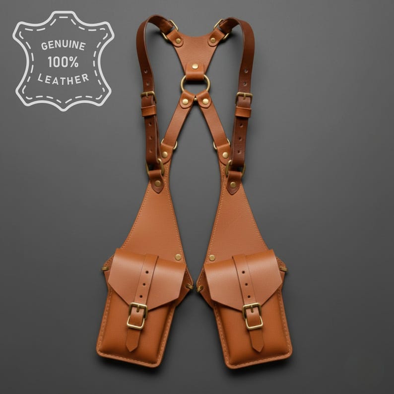 Brown Holster handmade leather Bag, Adjustable Shoulder Harness Pouch, Vintage Utility Festival Travel Bag, gift for Him.