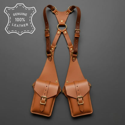 Brown Holster handmade leather Bag, Adjustable Shoulder Harness Pouch, Vintage Utility Festival Travel Bag, gift for Him.
