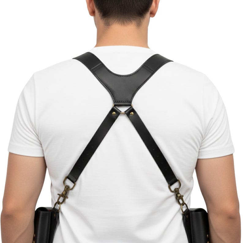 Premium Black Leather Double Holster Bag , Adjustable Leather Harness with Brass Studs , Men's Utility Pouch Rig , Unique Gift for Him.