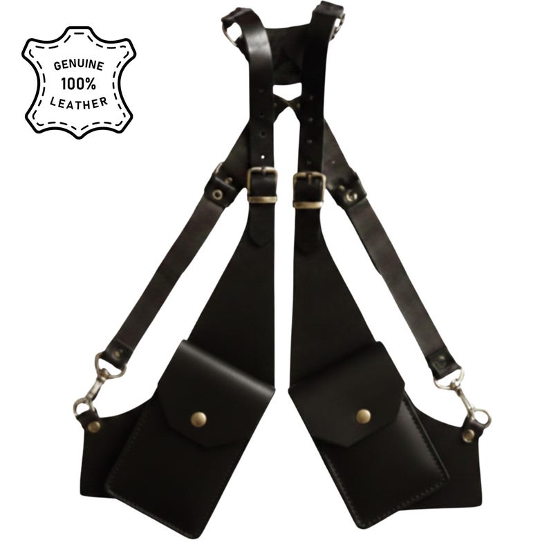 Handmade Genuine Leather Shoulder Holster Harness Bag , Adjustable Dual Pouch Leather Chest Rig, Best Gift For Him.