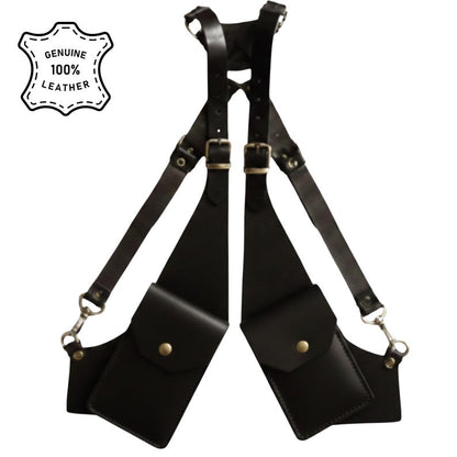 Handmade Genuine Leather Shoulder Holster Harness Bag , Adjustable Dual Pouch Leather Chest Rig, Best Gift For Him.