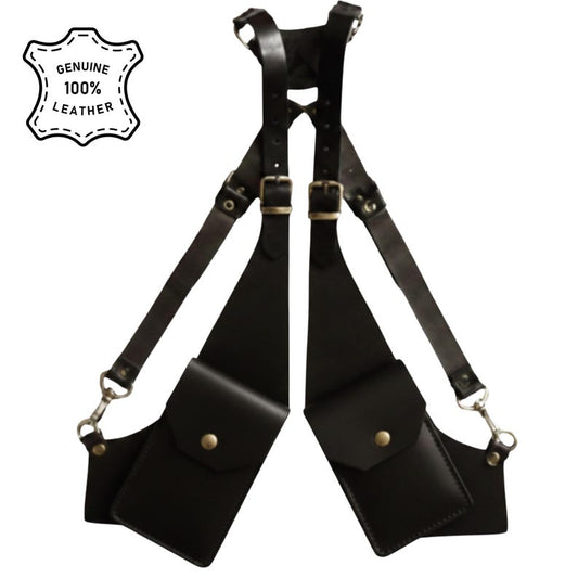 Handmade Genuine Leather Shoulder Holster Harness Bag , Adjustable Dual Pouch Leather Chest Rig, Best Gift For Him.