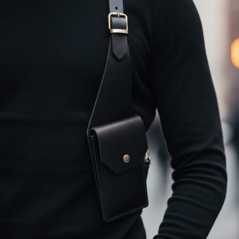 Handmade Genuine Leather Shoulder Holster Harness Bag , Adjustable Dual Pouch Leather Chest Rig, Best Gift For Him.