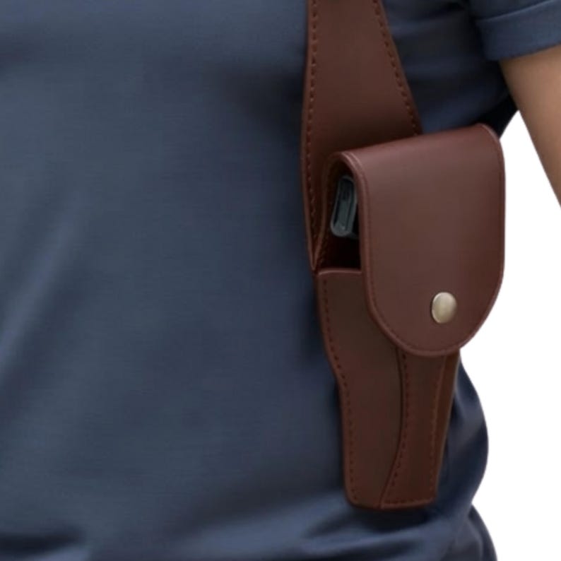 Genuine Leather Shoulder Holster for Men, Handmade Brown Leather Vertical Holster, Adjustable Crossbody Gun Holster, Concealed Carry Harness