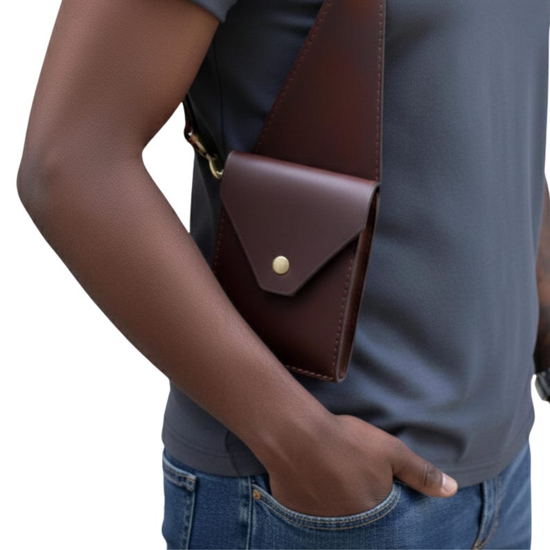 Genuine Leather Shoulder Holster for Men, Handmade Brown Leather Vertical Holster, Adjustable Crossbody Gun Holster, Concealed Carry Harness
