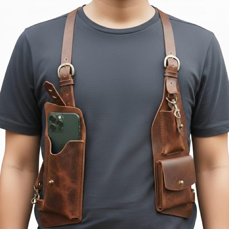 Premium Leather Chest Holster Bag , Phone & Wallet Shoulder Harness, Gift For Him Or Her .