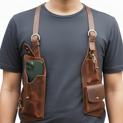 Premium Leather Chest Holster Bag , Phone & Wallet Shoulder Harness, Gift For Him Or Her .