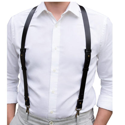 Handcrafted Black Leather Suspenders, Personalized Groomsmen Gift