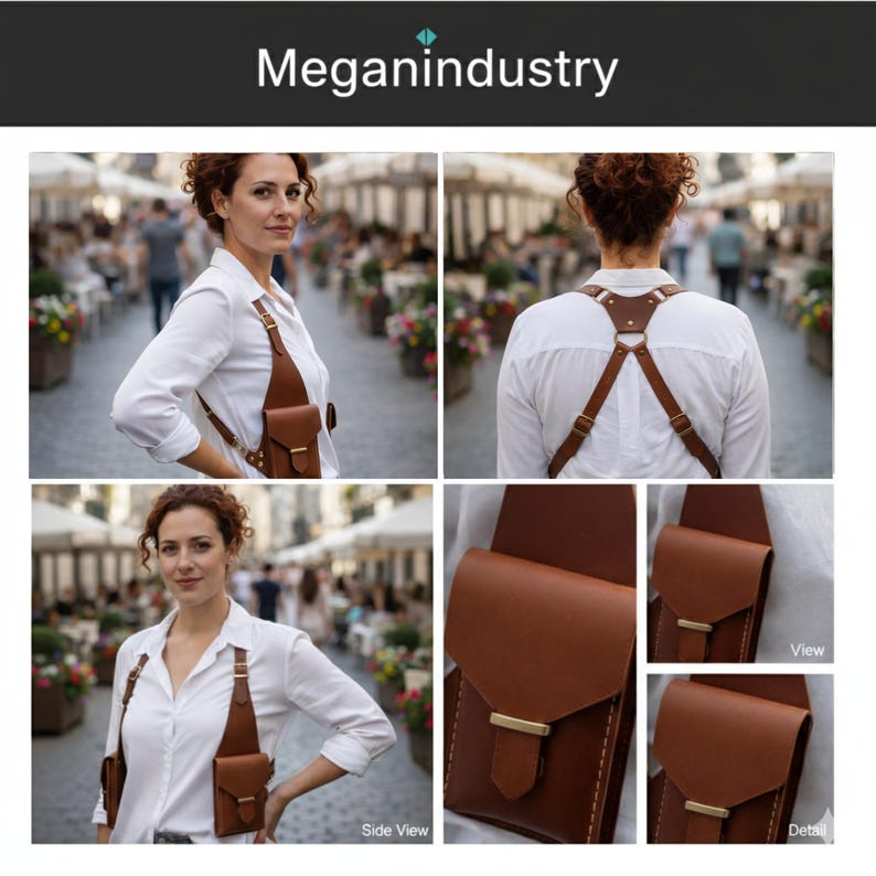 Unisex Brown Leather Holster Chest Bag, Handmade Crossbody Travel Bag, Anti Theft Underarm Shoulder Utility Bag.