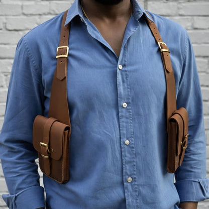 Handmade Leather Holster Shoulder Bag, Travel Chest Bag for Men & Women, Adjustable Crossbody Utility Harness Bag.Deep pocket Holster.