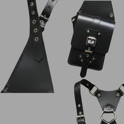Handmade Black Leather Chest Harness Bag, Adjustable Shoulder Vest Bag