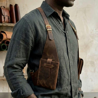 Premium Leather Chest Holster Bag for Men and Women, Handmade Shoulder Rig Bag, Adjustable Utility Crossbody Travel Holster, Minimal EDC Bag
