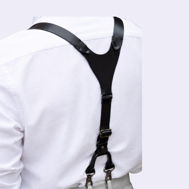 Handcrafted Black Leather Suspenders, Personalized Groomsmen Gift