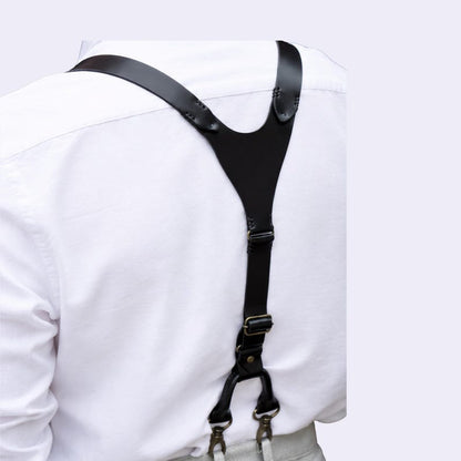 Handcrafted Black Leather Suspenders, Personalized Groomsmen Gift