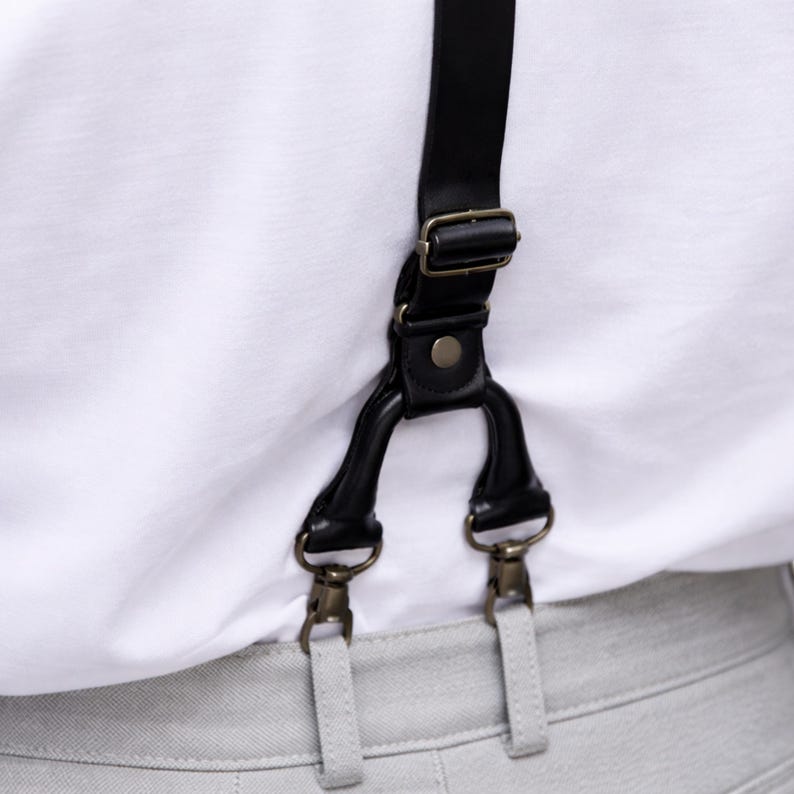 Handcrafted Black Leather Suspenders, Personalized Groomsmen Gift