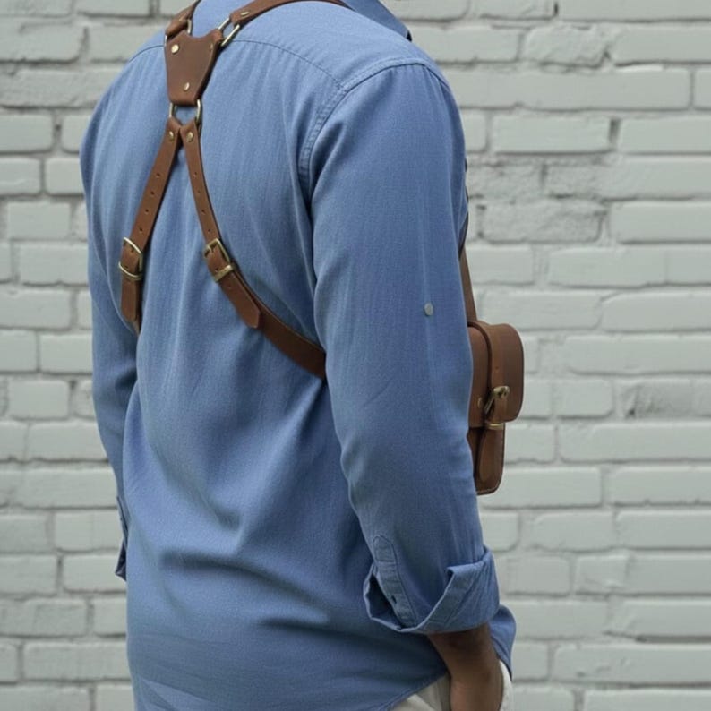 Handmade Leather Holster Shoulder Bag, Travel Chest Bag for Men & Women, Adjustable Crossbody Utility Harness Bag.Deep pocket Holster.