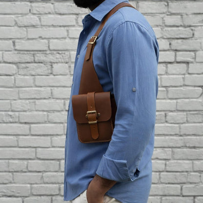 Handmade Leather Holster Shoulder Bag, Travel Chest Bag for Men & Women, Adjustable Crossbody Utility Harness Bag.Deep pocket Holster.