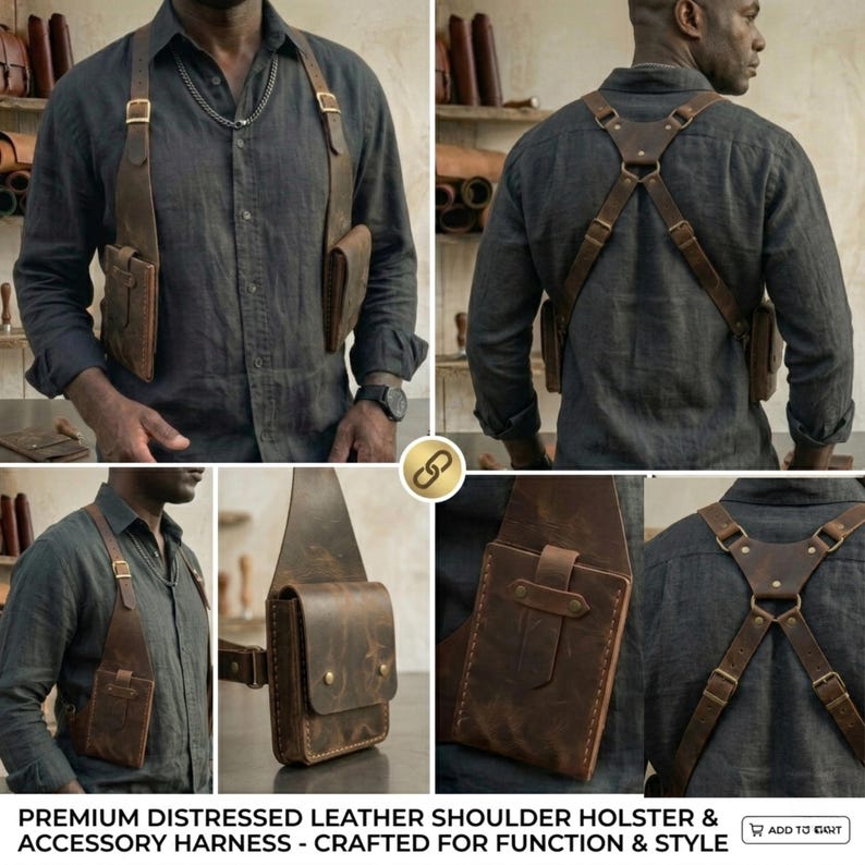 Premium Leather Chest Holster Bag for Men and Women, Handmade Shoulder Rig Bag, Adjustable Utility Crossbody Travel Holster, Minimal EDC Bag