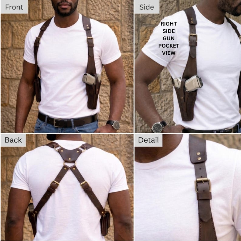 Premium Leather Gun Holster Bag for Men , Handmade Chest Harness ,Adjustable Hunting holster.