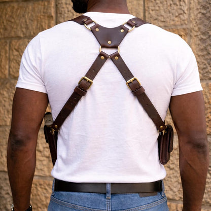 Premium Leather Gun Holster Bag for Men , Handmade Chest Harness ,Adjustable Hunting holster.