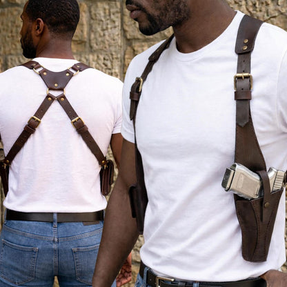 Premium Leather Gun Holster Bag for Men , Handmade Chest Harness ,Adjustable Hunting holster.