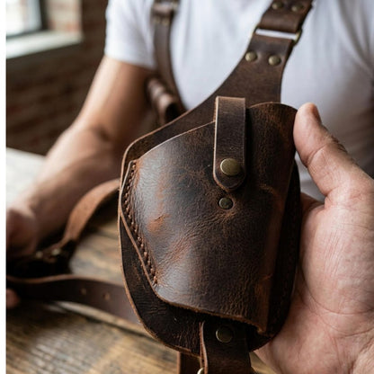 Vintage Premium Leather Gun Holster for Men , Adjustable Gun Holster Harness , Hunting Leather Holster.