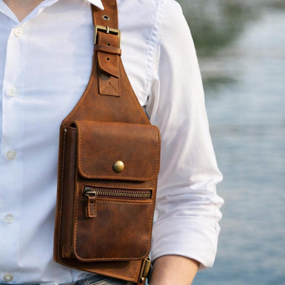 Premium Leather , Double Holster Bag , Adjustable Leather Harness with Brass Studs ,Unique Gift for Him or Her . unisex leather harness