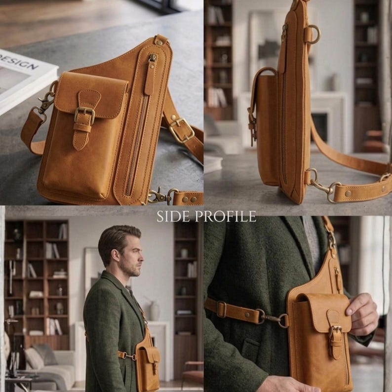 Handmade Leather Crossbody Bag,Anti Theft Wallet , Phone Pouch, Minimalist Shoulder Bag