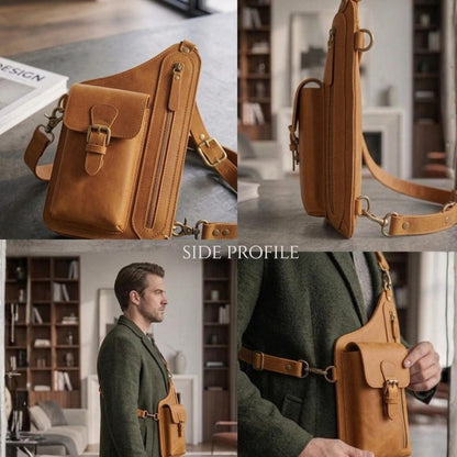 Handmade Leather Crossbody Bag,Anti Theft Wallet , Phone Pouch, Minimalist Shoulder Bag