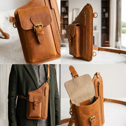 Handmade Leather Crossbody Bag,Anti Theft Wallet , Phone Pouch, Minimalist Shoulder Bag