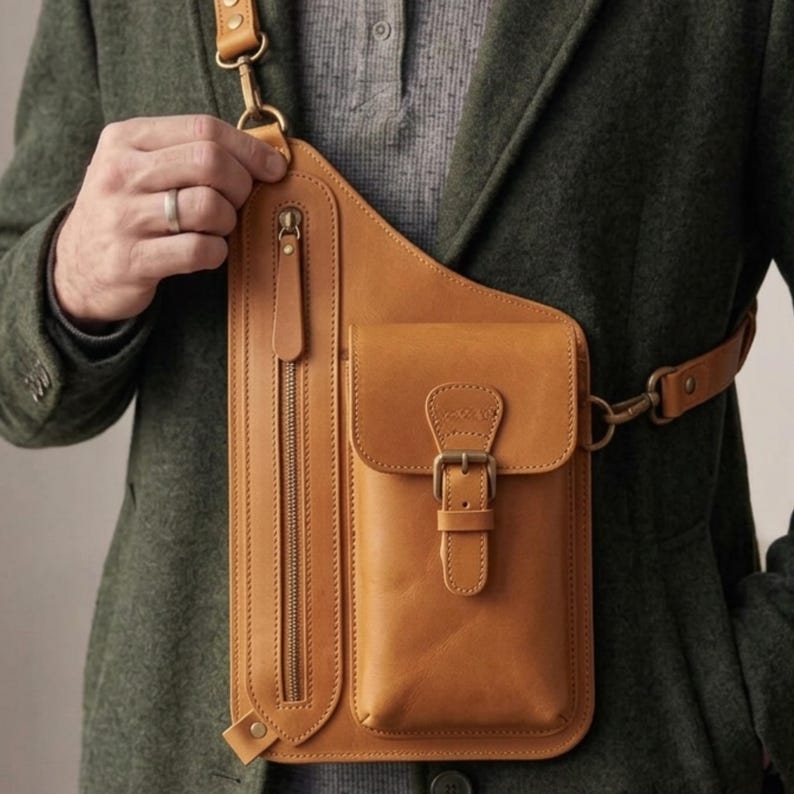 Handmade Leather Crossbody Bag,Anti Theft Wallet , Phone Pouch, Minimalist Shoulder Bag