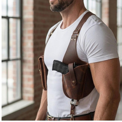 Vintage Premium Leather Gun Holster for Men , Adjustable Gun Holster Harness , Hunting Leather Holster.