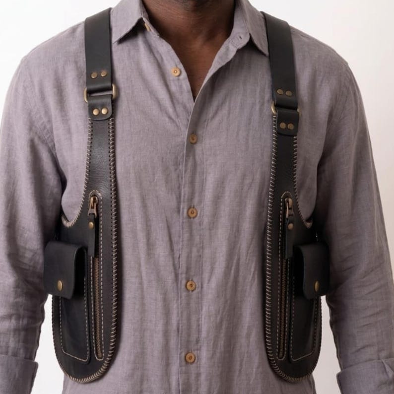 Handmade Genuine Leather Chest Harness Bag, Adjustable Crossbody Utility Vest Bag