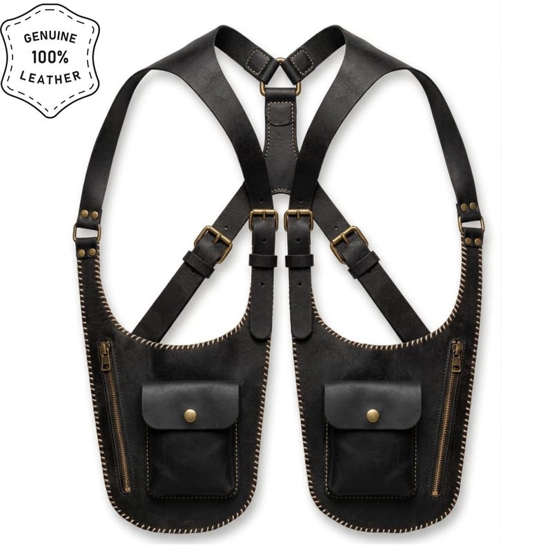 Handmade Genuine Leather Chest Harness Bag, Adjustable Crossbody Utility Vest Bag