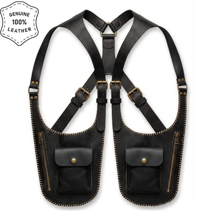 Handmade Genuine Leather Chest Harness Bag, Adjustable Crossbody Utility Vest Bag