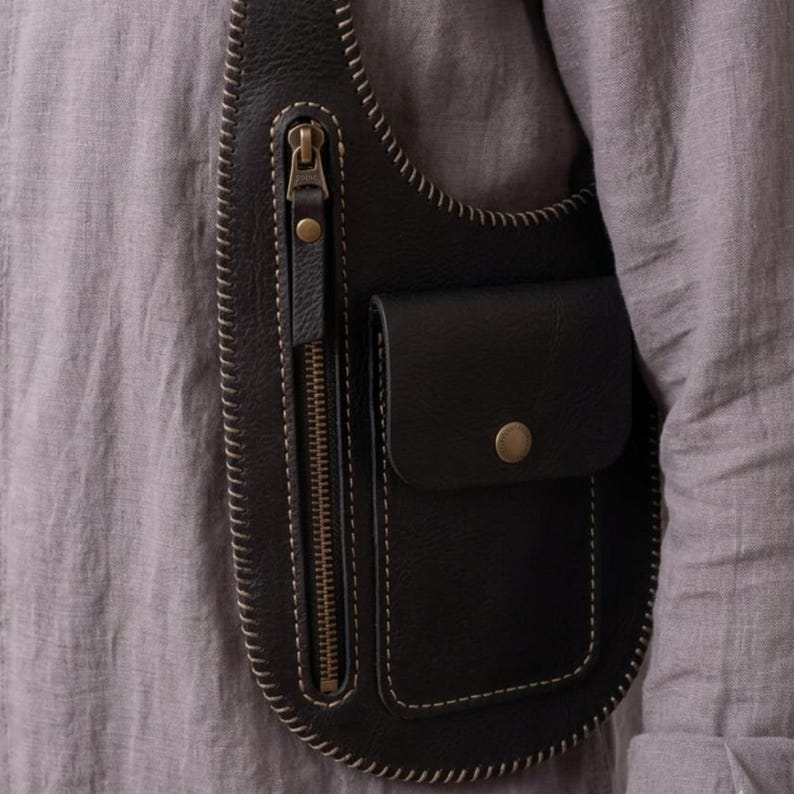 Handmade Genuine Leather Chest Harness Bag, Adjustable Crossbody Utility Vest Bag