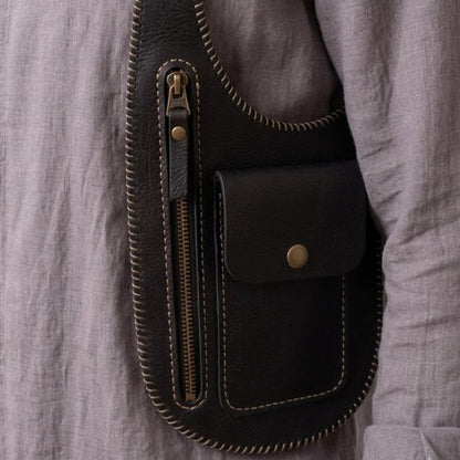 Handmade Genuine Leather Chest Harness Bag, Adjustable Crossbody Utility Vest Bag