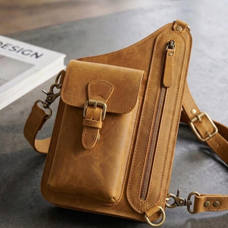 Handmade Leather Crossbody Bag,Anti Theft Wallet , Phone Pouch, Minimalist Shoulder Bag