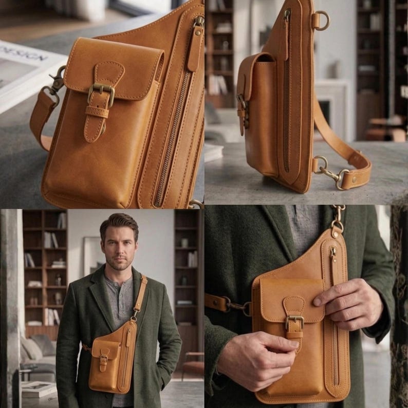 Handmade Leather Crossbody Bag,Anti Theft Wallet , Phone Pouch, Minimalist Shoulder Bag