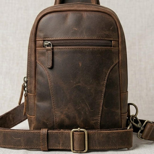 Full-Grain Leather Crossbody Sling Bag, Vintage Adjustable Travel Harness Bag