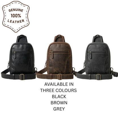 Full-Grain Leather Crossbody Sling Bag, Vintage Adjustable Travel Harness Bag